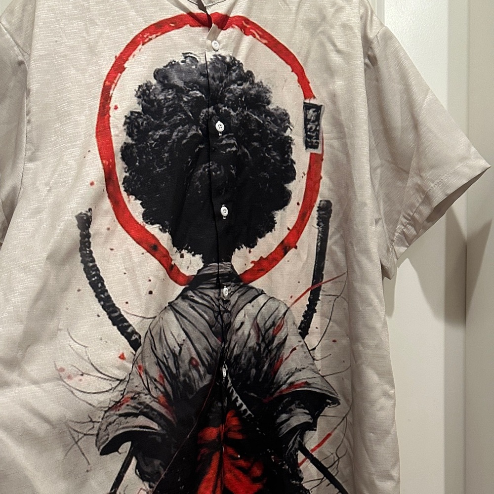 Men's Graphic Shirt - oatmeal with Red Accents, XL - Picture 3 of 4